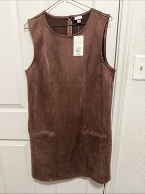 Suede-Look Sleeveless Mini Dress in Brown